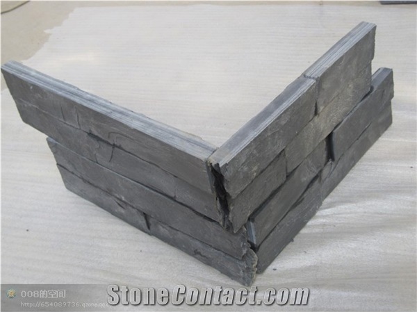 Black Slate Ledge Stone Corner Stacked Stone Z Shape Wall Claddingtile
