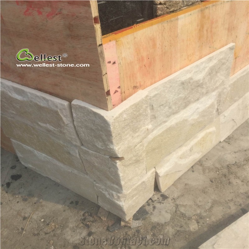 White Quartzite Mushroom Split Wall Tile Coping Stacked Stone Panel