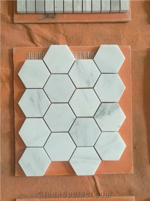 Italian Bianco Carrara White Marble Mosaic Tiles Of Different Pattern