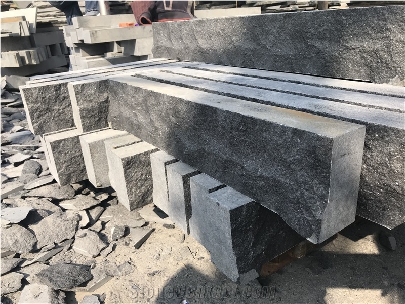 Fuding Black G684 Natural Split Granite Yard Pavers, Road Boarder