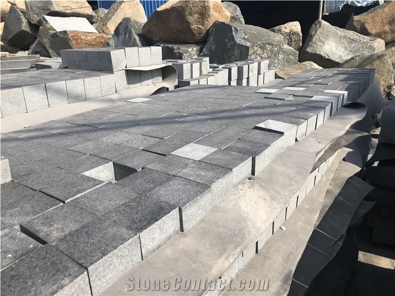 G684 Black Flamed Basalt Paving,Cube Stone,Cobble Exterior Stone