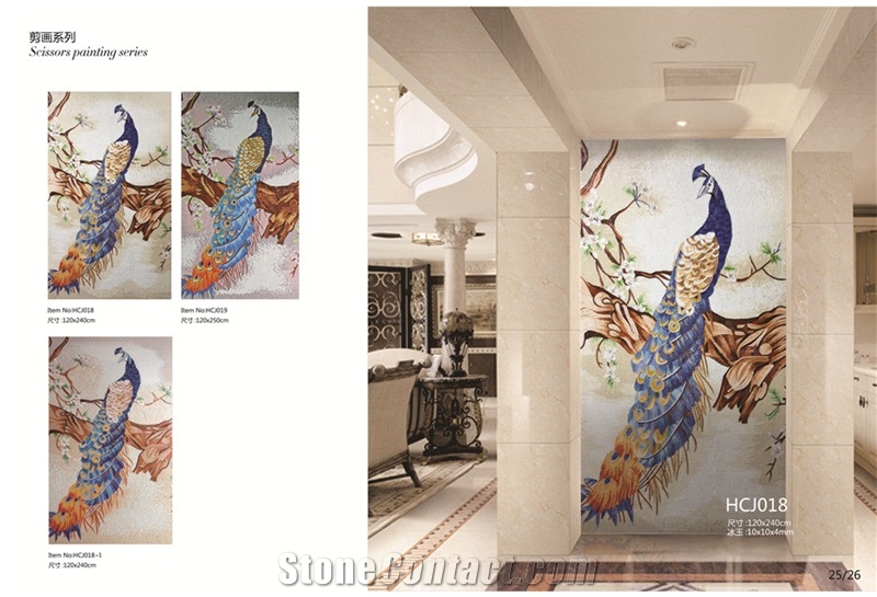 Glass Mosaics Arts,Peacock Medallions,Scissors Painting, Swimming Pool