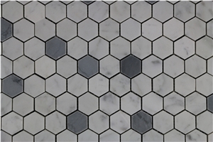 Hexagon Bianco Carrara White,Bardiglio Light Polished Marble Mosaics