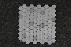 Hexagon Bianco Carrara White,Bardiglio Light Polished Marble Mosaics