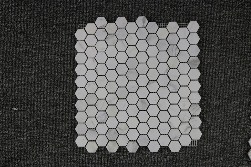 Italy Bianco Carrara White,Cremo Delicato Hexagon Marble Mosaic,Tiles