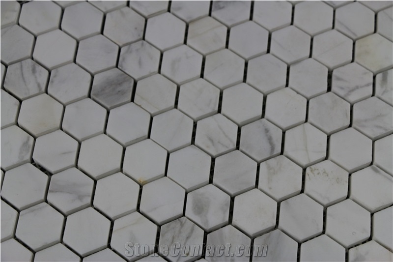 Italy Bianco Carrara White,Cremo Delicato Hexagon Marble Mosaic,Tiles