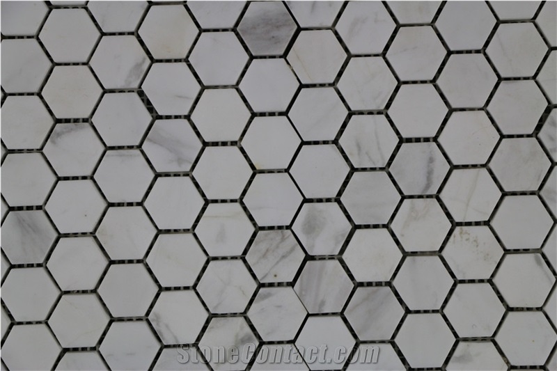 Italy Bianco Carrara White,Cremo Delicato Hexagon Marble Mosaic,Tiles
