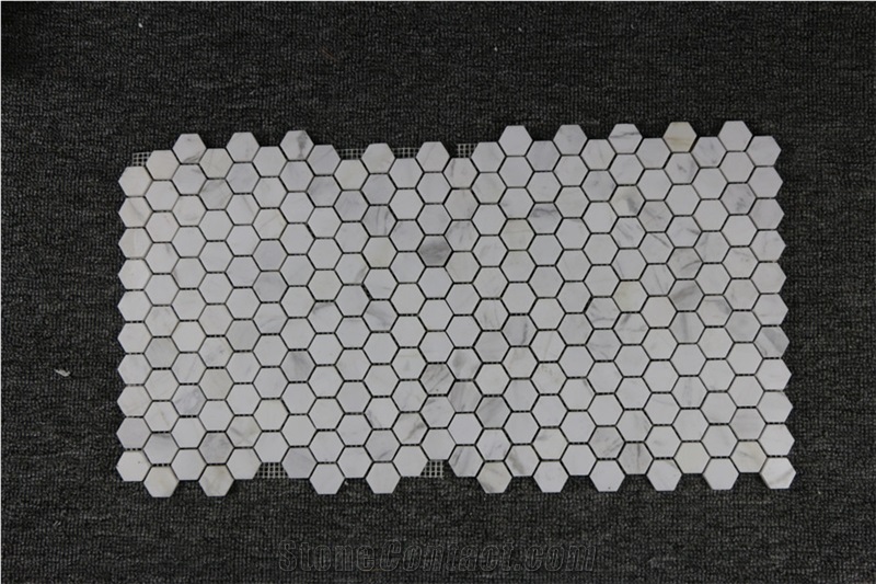 Italy Bianco Carrara White,Cremo Delicato Hexagon Marble Mosaic,Tiles