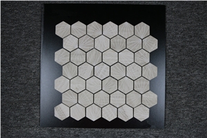 Viet Nam Light Wooden Hexagon Craved Polished Marble Mosaics,Tiles