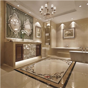Polished Beige Waterjet Marble Design Flooring Medallion