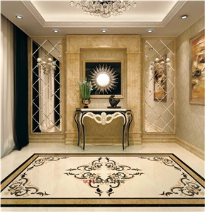 Polished Beige Waterjet Marble Design Flooring Medallion
