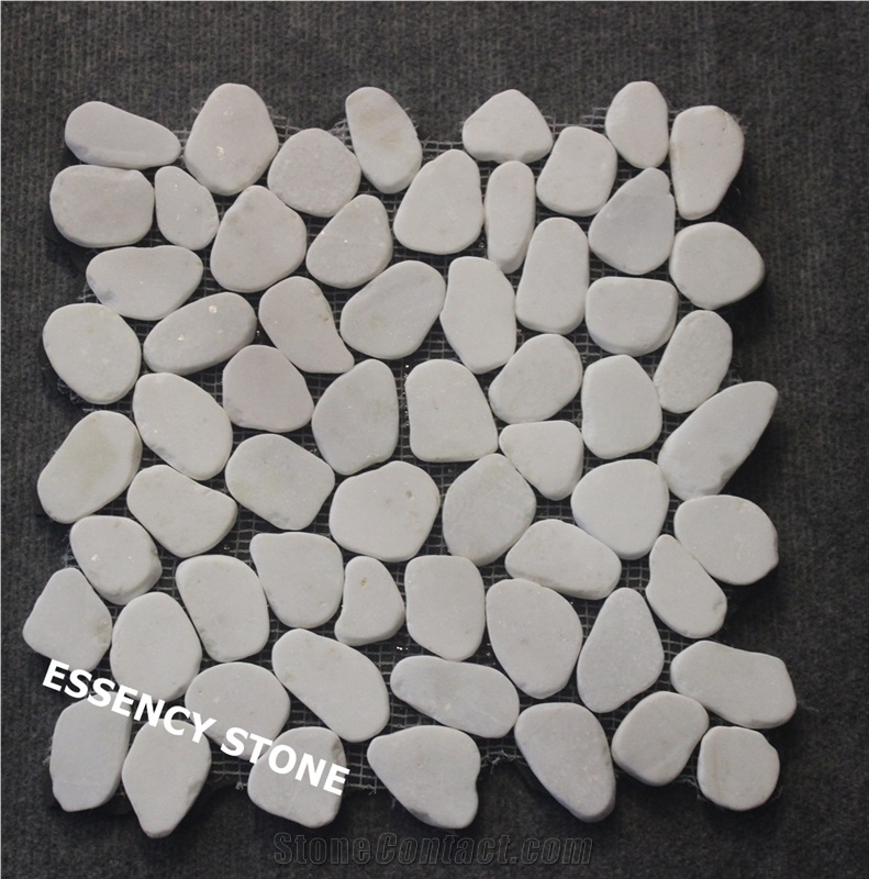Sliced Pure White Pebble Mosaic,Tumbled White River Stone Mosaic Tile