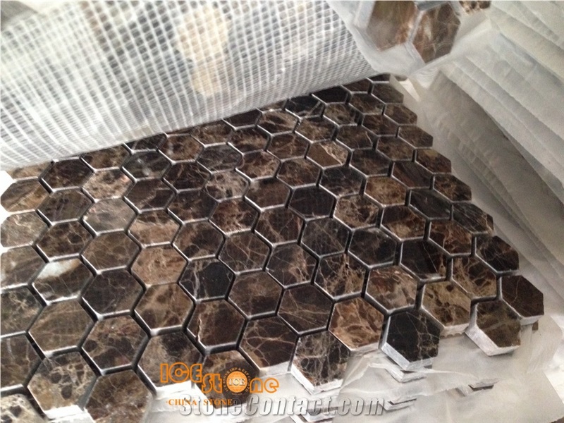 Dark Emperador(Chinese) Brown Marble Mosaic Tiles for Interial Floor