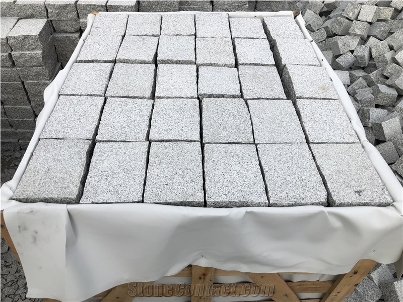 Sesame White Granite G603 Cobble Stone, Cube Stone