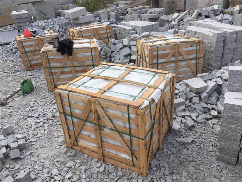 Sesame White Granite G603 Cobble Stone, Cube Stone