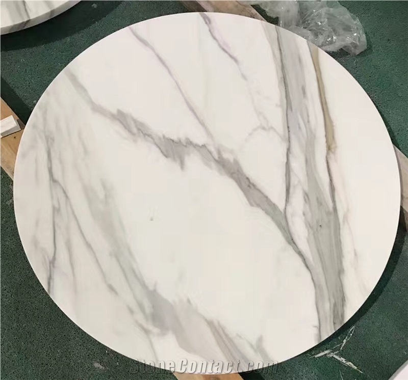 Natural White Marble Round Counterops Table Tops, Calacatta Carrara White Marble Bar Top,Commercial Counters