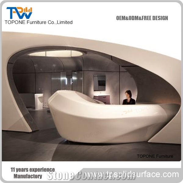 Acrylic Solid Surface White High Glossy Reception Desk for Hotel