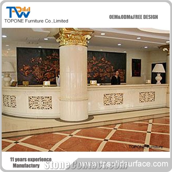 Acrylic Solid Surface White High Glossy Reception Desk for Hotel