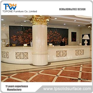 Acrylic Solid Surface White High Glossy Reception Desk for Hotel