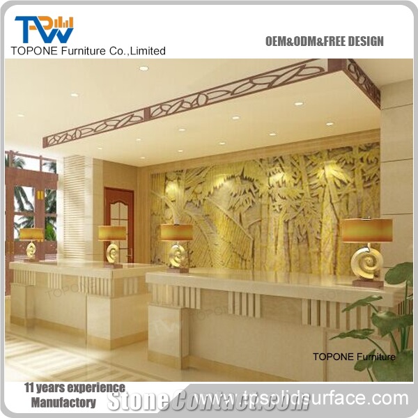 Acrylic Solid Surface White High Glossy Reception Desk for Hotel