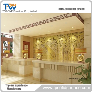 Acrylic Solid Surface White High Glossy Reception Desk for Hotel