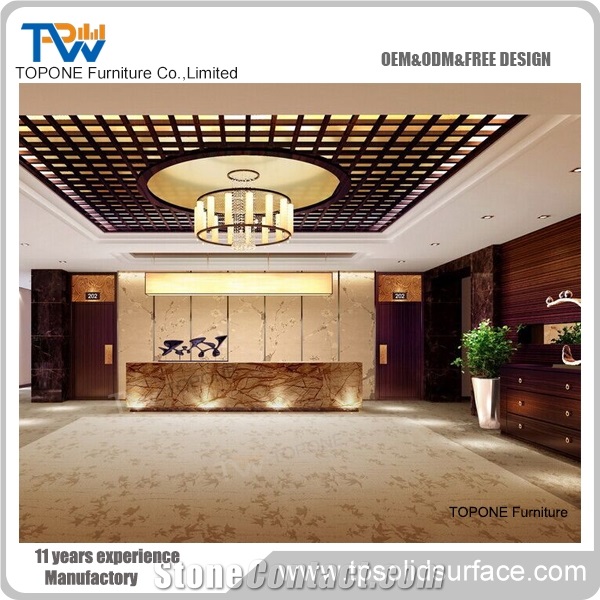 Acrylic Solid Surface White High Glossy Reception Desk for Hotel