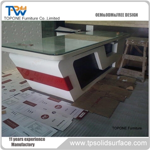 Pure Acrylic Solid Surface Reception Counter Brown Color Decoration