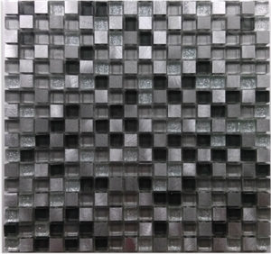 15mm Crystal Glass Mix Aluminum Metal Mosaic Mesh Mounted Tile