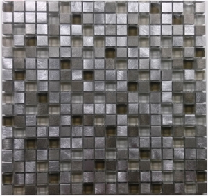 15mm Crystal Glass Mix Silver Aluminum Mosaic Tile