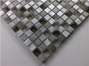 15mm Crystal Glass Mix Silver Aluminum Mosaic Tile