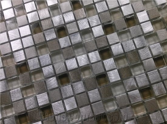 15mm Crystal Glass Mix Silver Aluminum Mosaic Tile