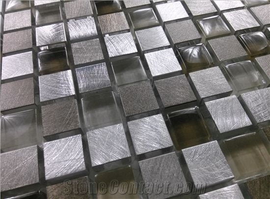 15mm Crystal Glass Mix Silver Aluminum Mosaic Tile