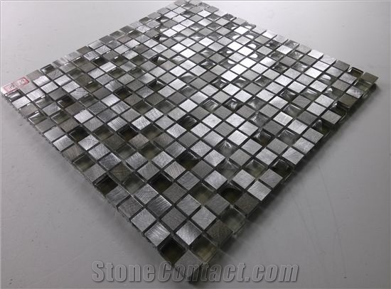 15mm Crystal Glass Mix Silver Aluminum Mosaic Tile
