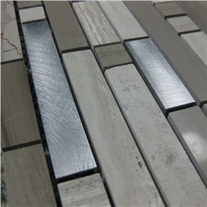 Anthen Grey and Light Wood Marble Mix Aluminum Mosaic