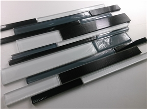 Black and White Pure Glass Linear Strip Mosaic Tile