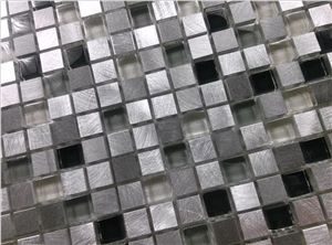Black Crystal Glass Mix Aluminum Metal Mosaic Mesh Mounted Tile