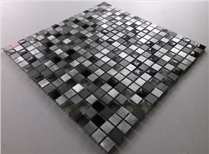 Black Crystal Glass Mix Aluminum Metal Mosaic Mesh Mounted Tile