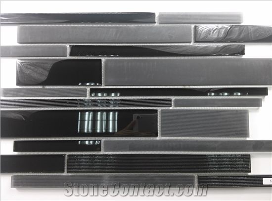 Black Random Brick Glass Mosaic