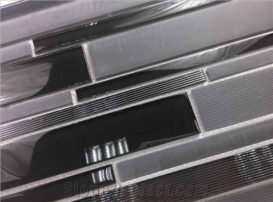 Black Random Brick Glass Mosaic