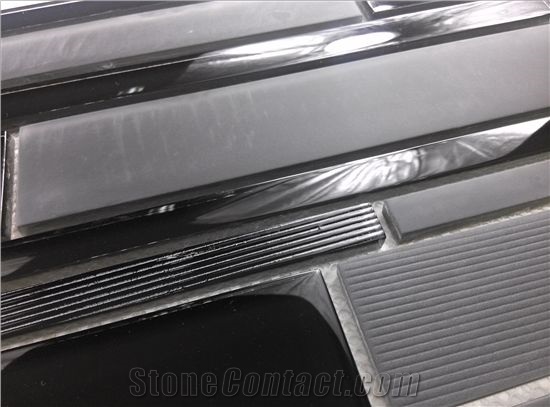 Black Random Brick Glass Mosaic