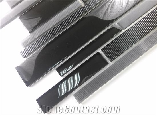 Black Random Brick Glass Mosaic