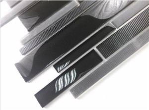 Black Random Brick Glass Mosaic