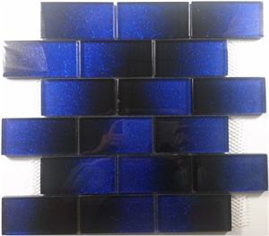 Blue Cold Spray Crystal Glass Subway Mosaic Tile Not for Swimming Pool