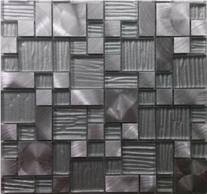Cold Spray Crystal Glass Mix Aluminum Metal Mosaic Mesh Mounted Tile
