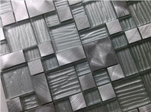 Cold Spray Crystal Glass Mix Aluminum Metal Mosaic Mesh Mounted Tile