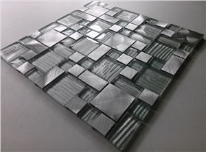 Cold Spray Crystal Glass Mix Aluminum Metal Mosaic Mesh Mounted Tile