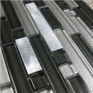 Crystal Glass Mix Silver Aluminum Grey Color Tone Mosaic Tile