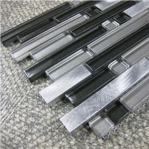 Crystal Glass Mix Silver Aluminum Grey Color Tone Mosaic Tile