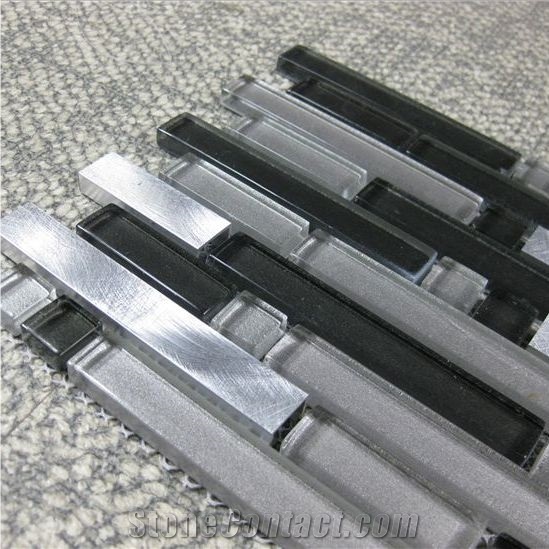 Crystal Glass Mix Silver Aluminum Grey Color Tone Mosaic Tile