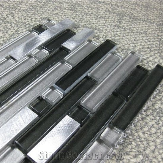 Crystal Glass Mix Silver Aluminum Grey Color Tone Mosaic Tile